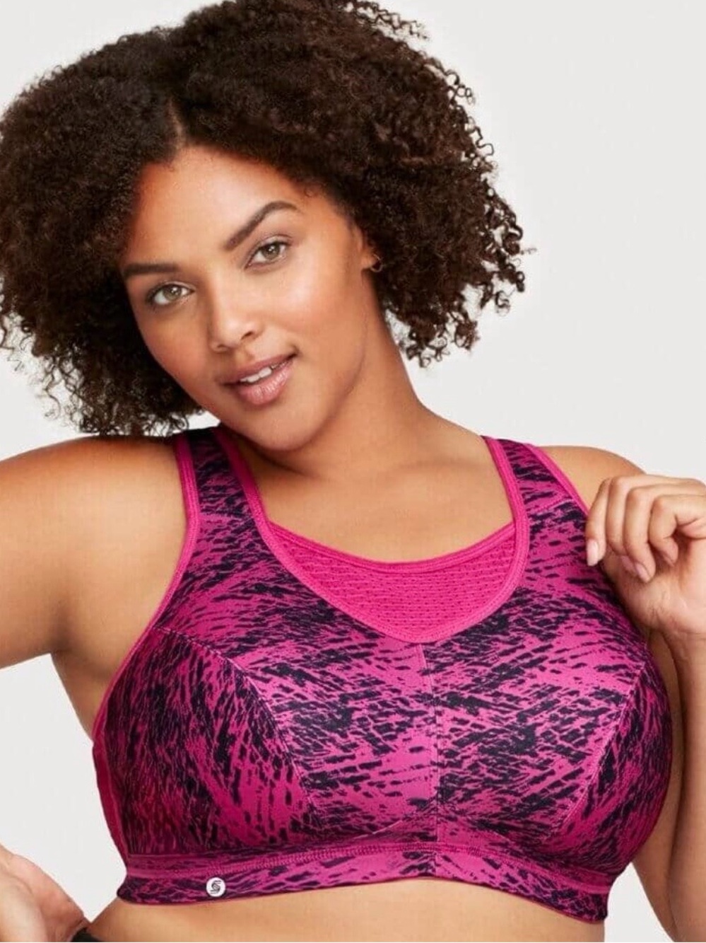 Glamorise Pink and Black Printed High-Support Sports Bra Size 42 C